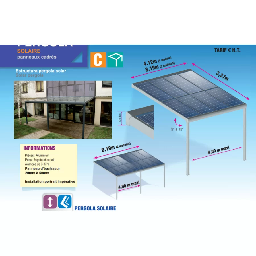 Kit abri solaire photovoltaïque pour abri voiture 2 voitures