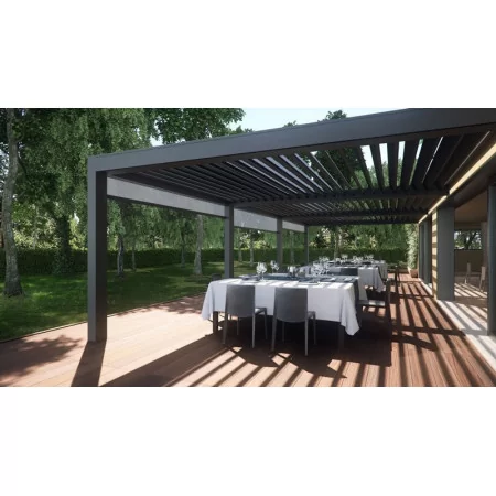 Pergola H3 adossée lames perpendiculaires haut de gamme