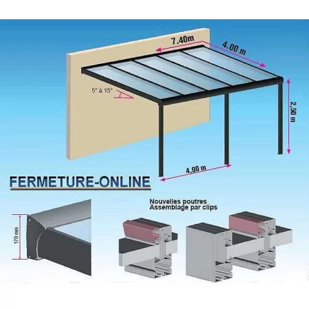 Carport abris de voiture polycarbonate adossée