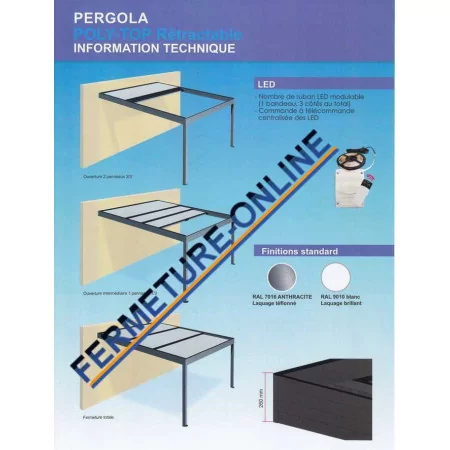 Pergola toit ouvrant rétractable parallèle avec panneaux isolants