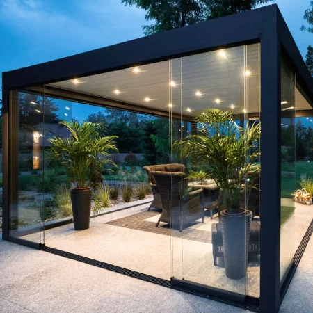 Pergola bioclimatique DETENTE ilot et toutes ses options visibles