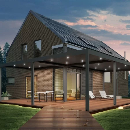 Venez acheter votre pergola bioclimatique haut de gamme adossée lames parallèles au meilleur prix !