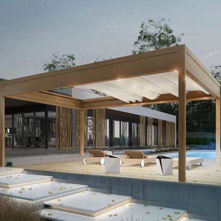 pergola toit retractable imitation bois pas chère