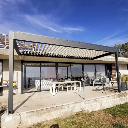 Pergola lames perpendiculaire adossée à prix direct fabricant