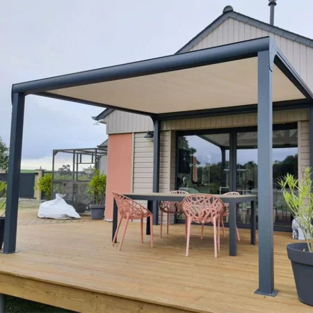 Pergola Toile Rétractable Étanche 4 Poteaux Micro-Perforée Électrique