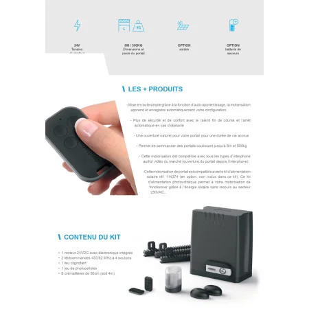 Motorisation pour grand portail coulissant OREA 550