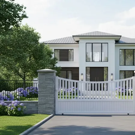 Devant la maison le Portail Coulissant Blanc Ico