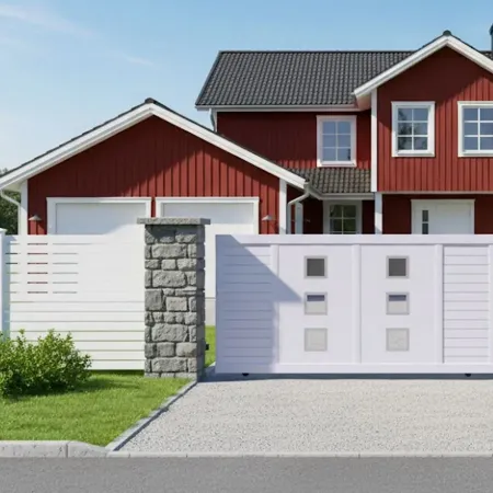 Tout blanc RAL 9010 notre Portail Coulissant à Prix Usine