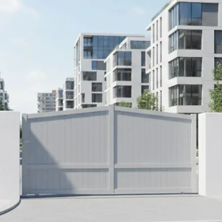 Devant une entrée d'immeuble notre Portail Coulissant Au Meilleur Tarif