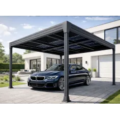 Carport solaire en aluminium anthracite avec panneaux photovoltaïques