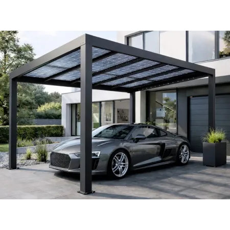 Abri solaire Électra Design 3 Îlot avec panneaux photovoltaïques structure 7016