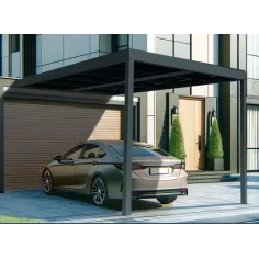 carport adossé en aluminium RAL 7016 protégeant une voiture électrique 2