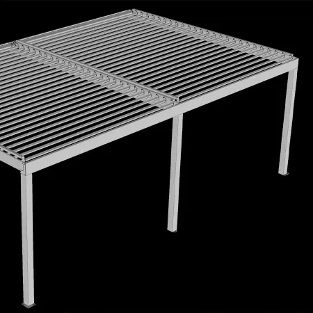 Pergola bioclimatique Lucia EX îlot à 2 modules avec lames orientables en aluminium vue produit sur fond noir