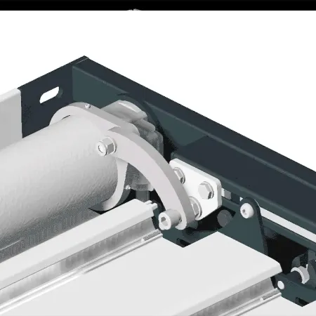 Détail du mécanisme d’ouverture des lames orientables d’une pergola bioclimatique Lucia avec système de rotation en aluminium