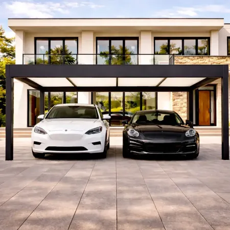 Carport aluminium autoporté avec structure RAL 7016 et toiture RAL 9010