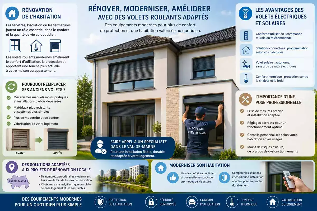 Infographie qui représente l'installation des volets roulants électriques.