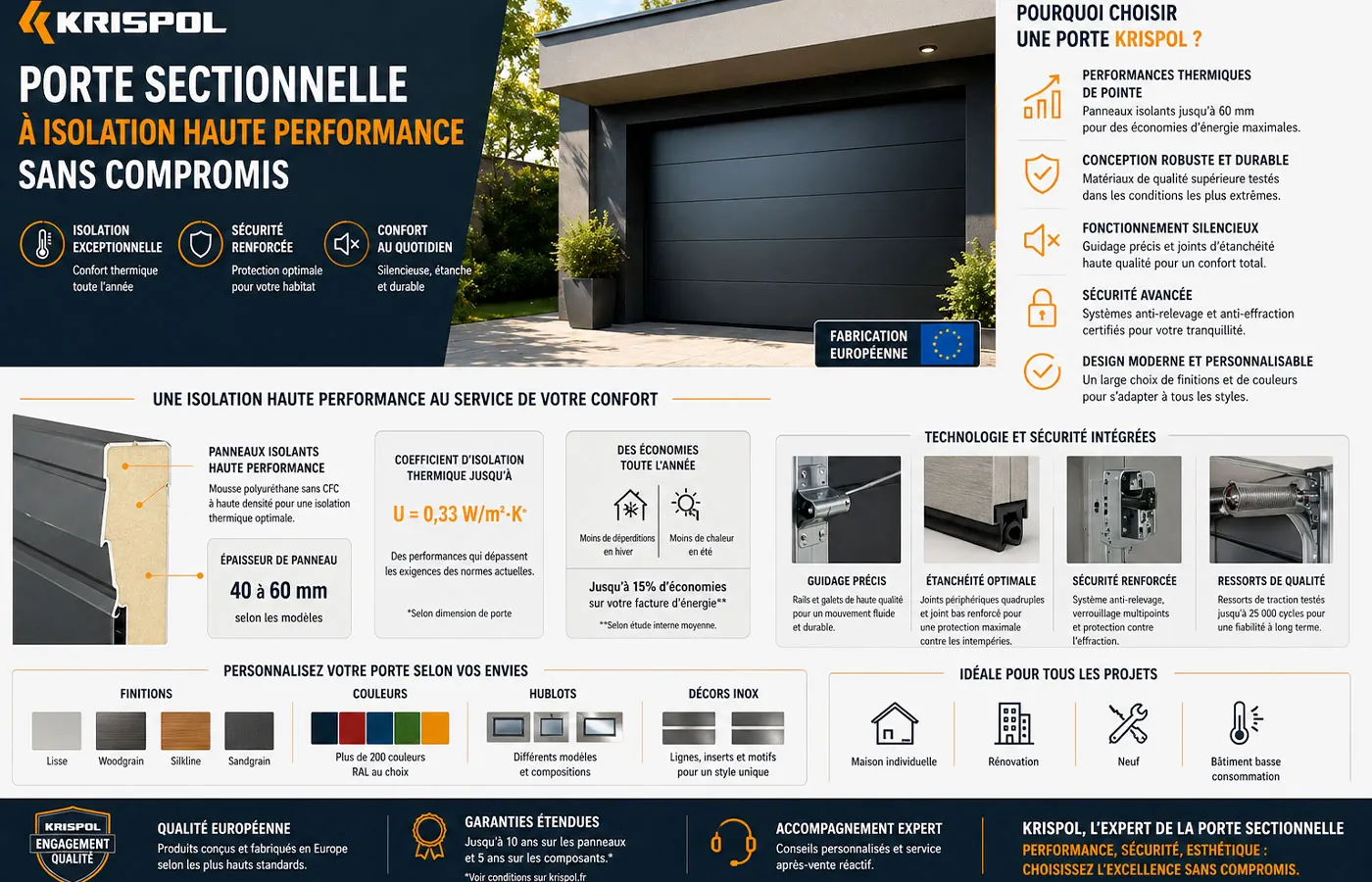 Porte de garage sectionnelle Krispol : isolation haute performance sans compromis sur le confort et les &eacute;conomies d&rsquo;&eacute;nergie