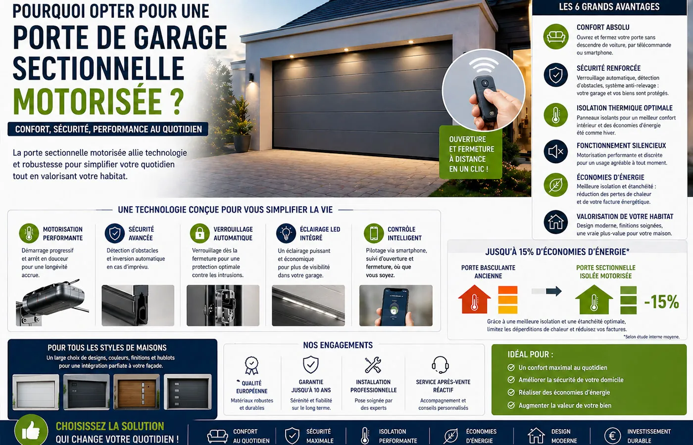 Pourquoi opter pour une porte de garage sectionnelle motoris&eacute;e : b&eacute;n&eacute;fices en confort, s&eacute;curit&eacute;, isolation et praticit&eacute; au quotidien