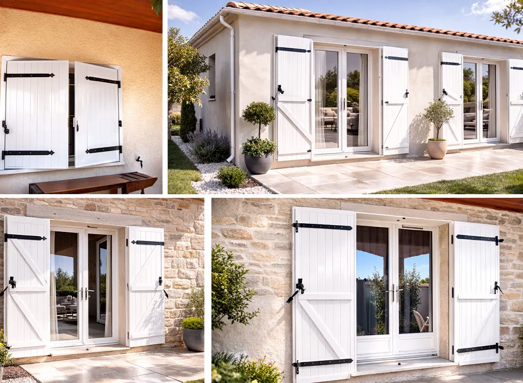 Volet battant aluminium et pr&eacute;cadre en RAL 9010 blanc pur