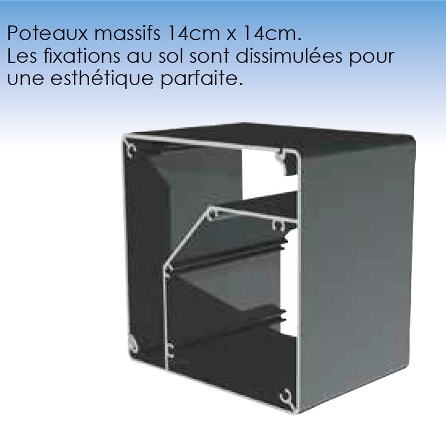 Le capot des poteaux alu permet le passage des câbles de la pergola H5