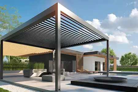 Pergola bioclimatique moderne dans un espace exterieur