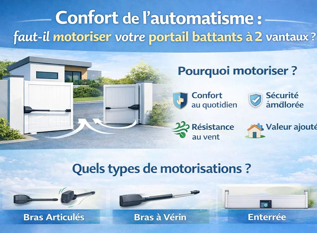 Confort de l'automatisme du portail &agrave; 2 battants en alu
