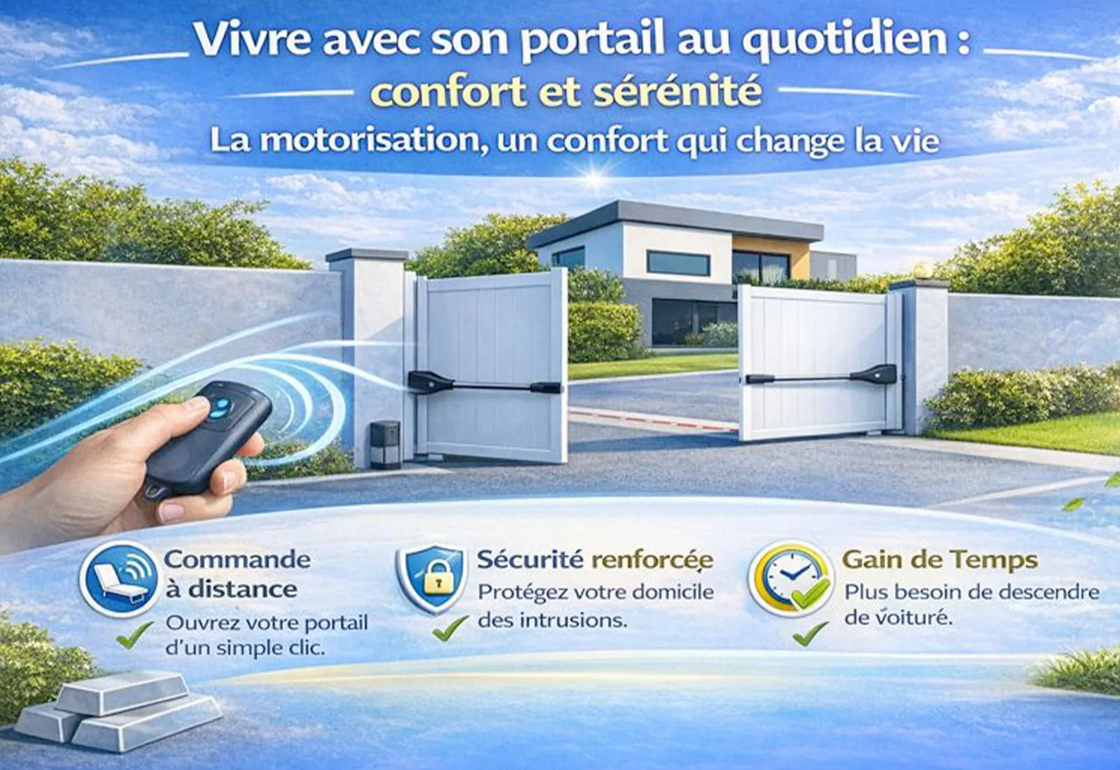 Confort et s&eacute;r&eacute;nit&eacute; du portail battant en aluminium