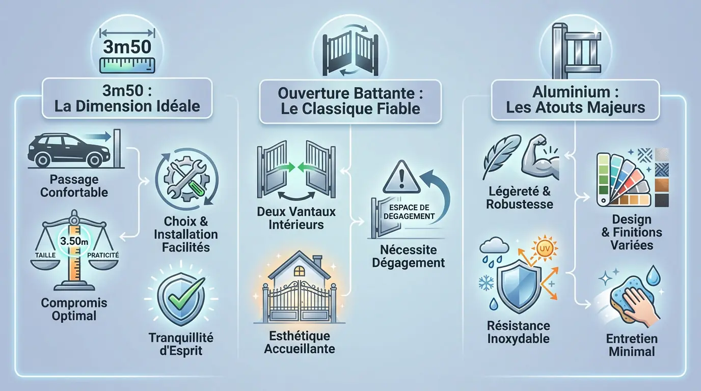 Portail aluminium battant gris moderne install&eacute; devant une maison contemporaine