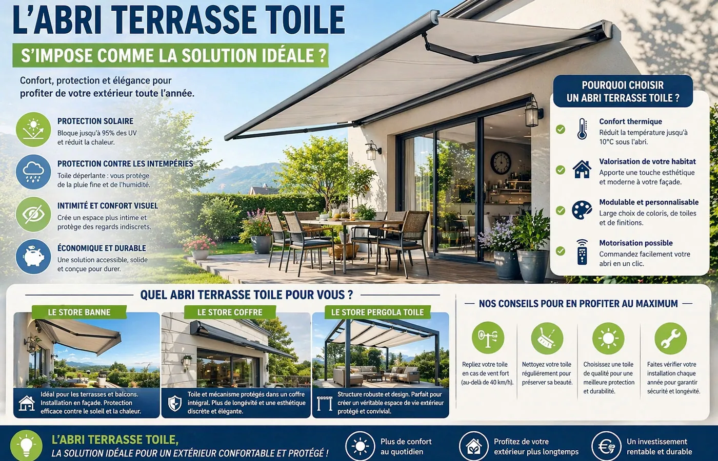 Pourquoi choisir un abri terrasse en toile : protection solaire, confort thermique et solution id&eacute;ale pour profiter de son ext&eacute;rieur