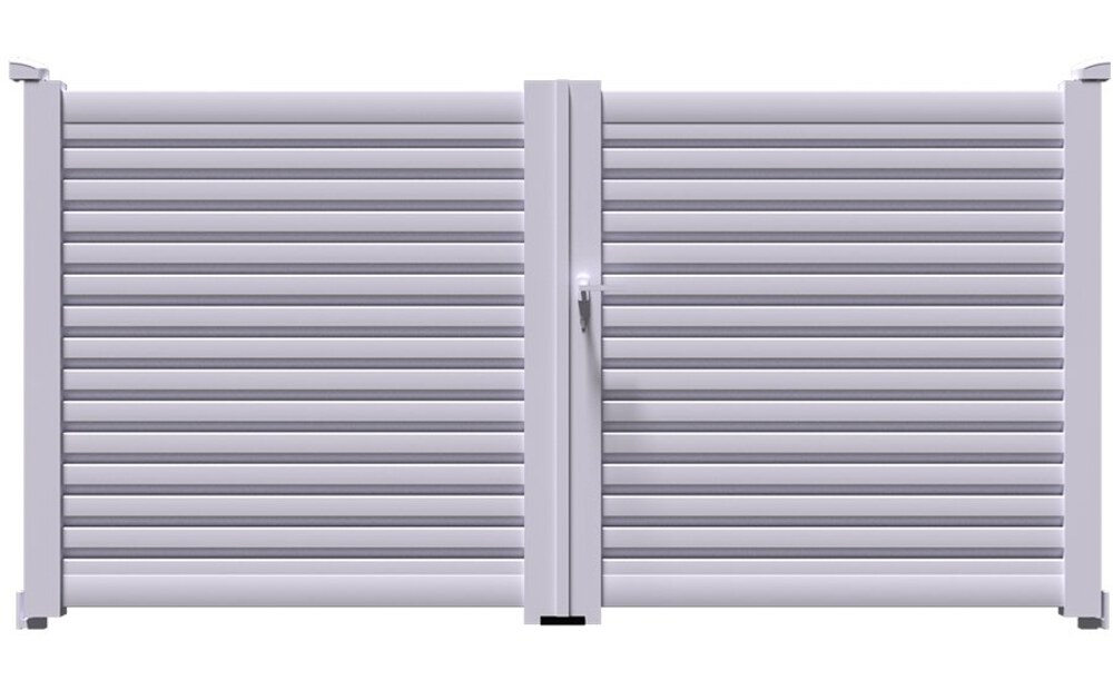Portail aluminium BAGO à 2 vantaux battants, en lames type ailettes sur toute la hauteur