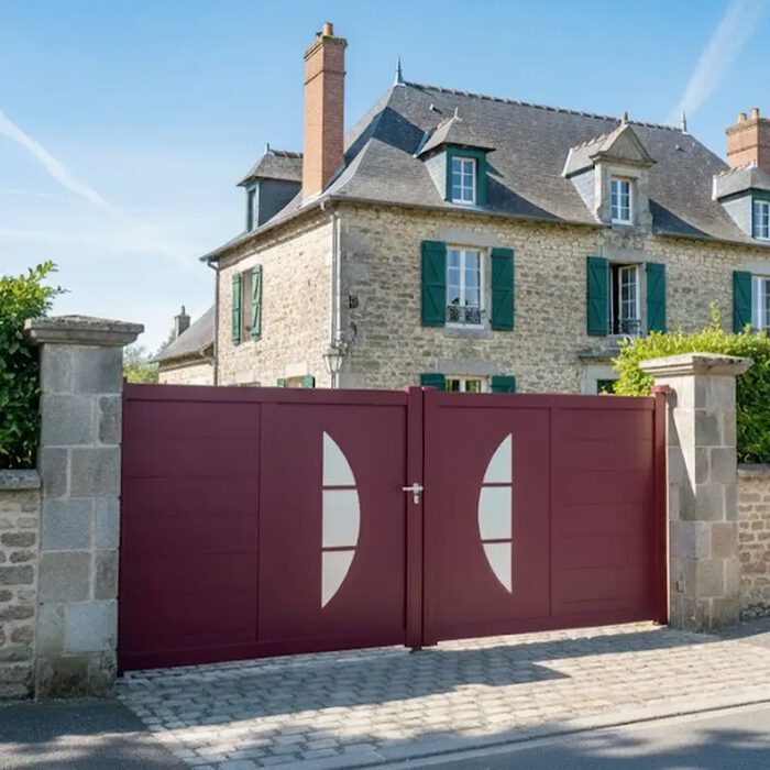 Portail aluminium BYL bordeaux entre deux piliers en pierre