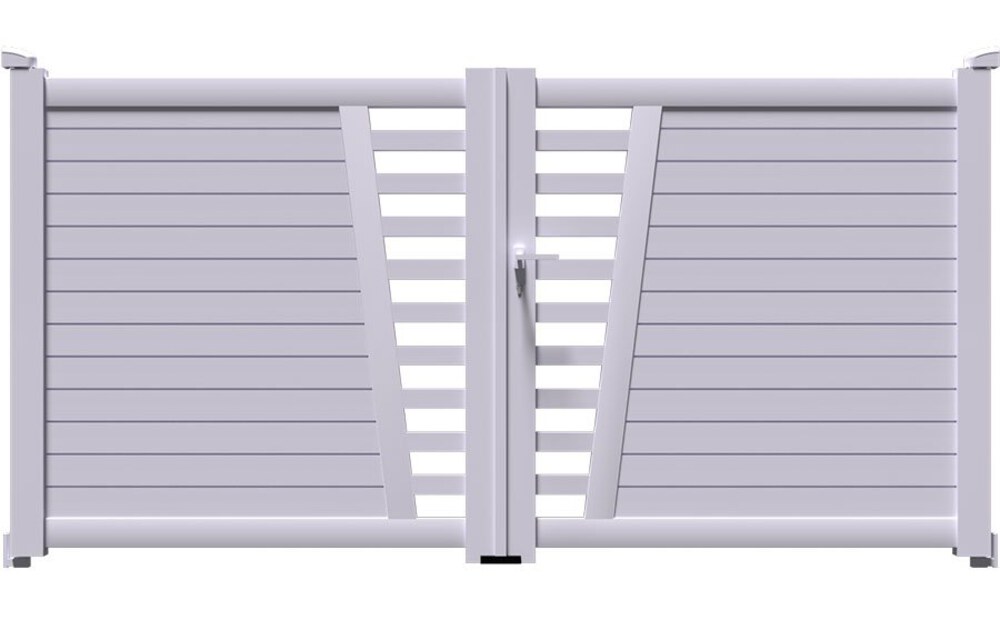 Portail aluminium COLN à 2 vantaux battants, avec sa bande centrale ajourée en biais