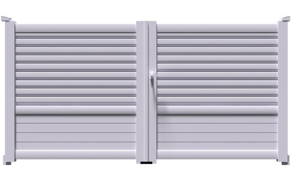 Portail aluminium DAD à 2 vantaux battants, partie haute en ailettes et bas plein
