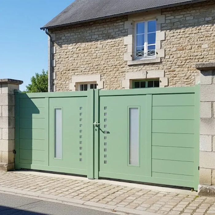Portail aluminium DIOME vert devant une longère