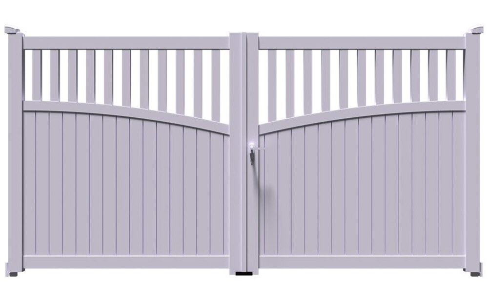 Portail aluminium GO à 2 vantaux battants, barreaux en partie haute et profil cintré vers le bas
