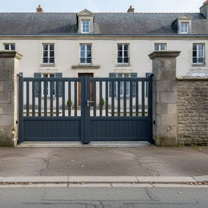 Portail aluminium KIN gris anthracite devant une demeure classique
