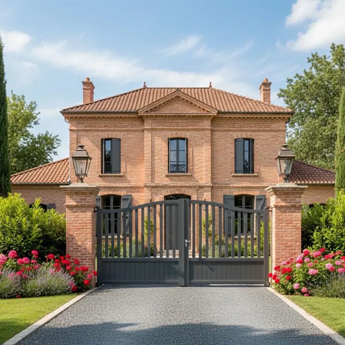 Portail aluminium LEV gris anthracite devant une maison du sud
