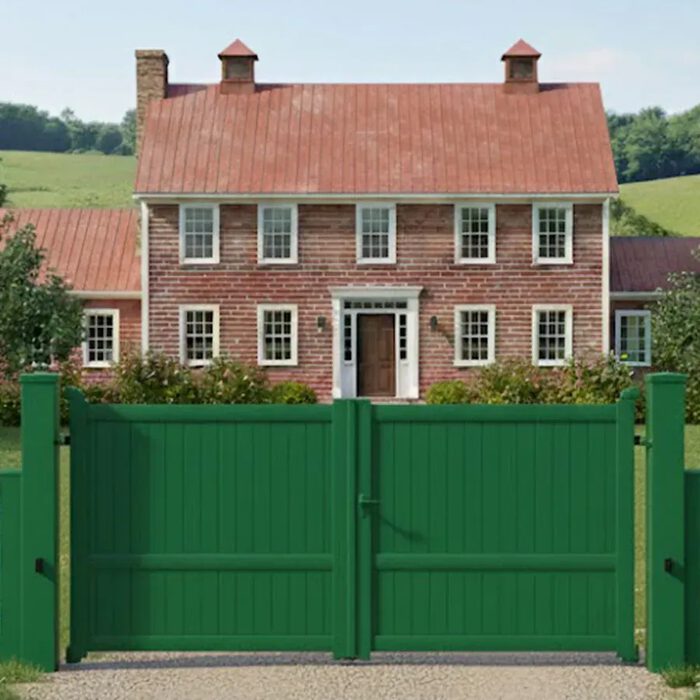 Portail aluminium MEL vert devant une maison en brique