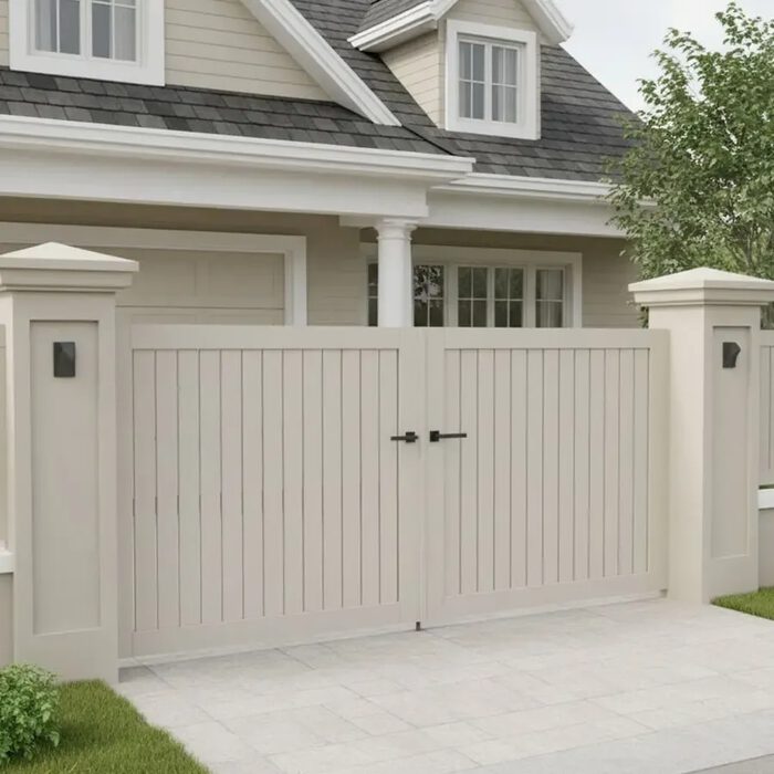 Portail aluminium NATI ivoire devant une maison de ville
