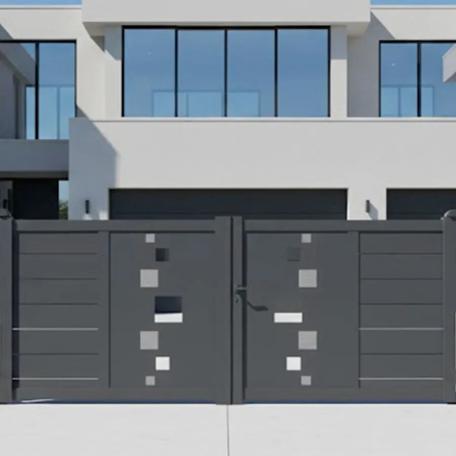 Portail aluminium SOM gris anthracite devant une maison contemporaine
