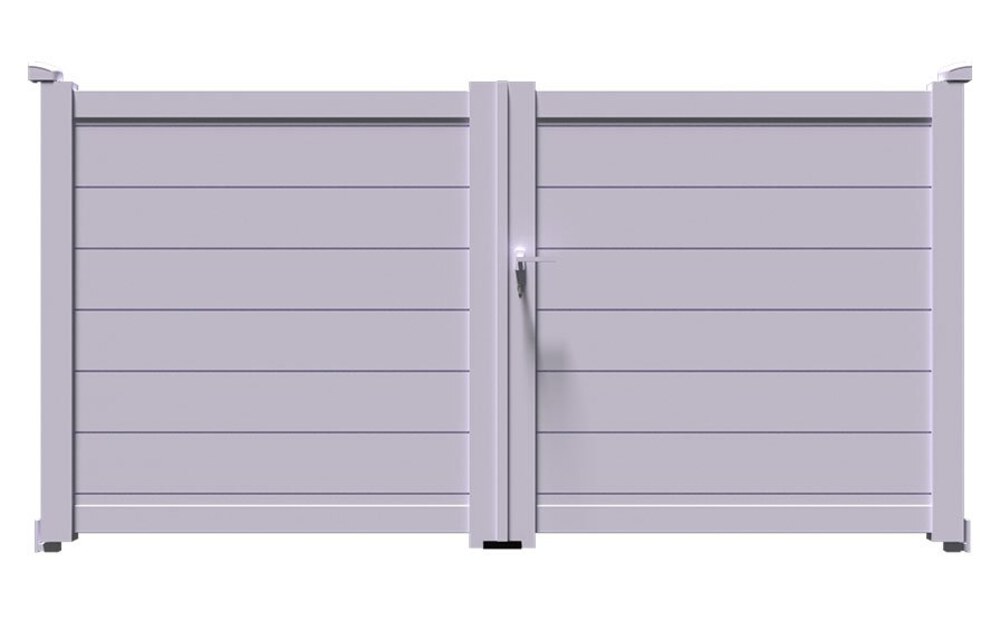Portail aluminium TIC à 2 vantaux battants, plein en larges lames horizontales