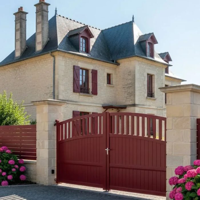 Portail aluminium TOM bordeaux devant une maison de maître