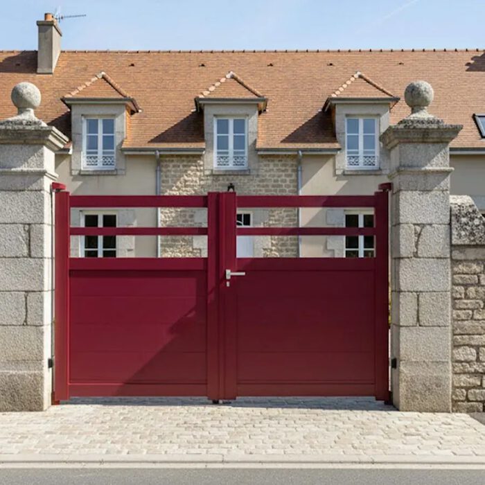 Portail aluminium TROM bordeaux devant une maison en pierre