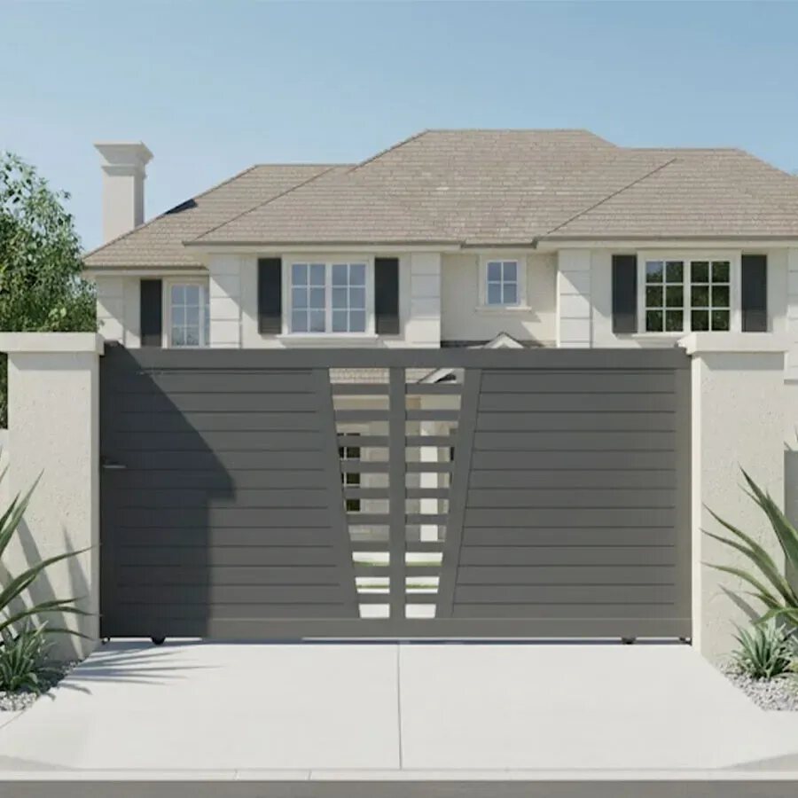 Portail coulissant COLN gris anthracite devant une maison bourgeoise