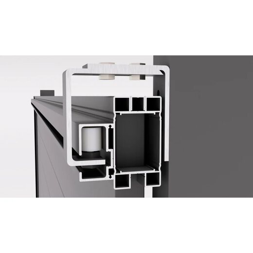 Coupe du profil aluminium du portail PLATA avec le galet de guidage