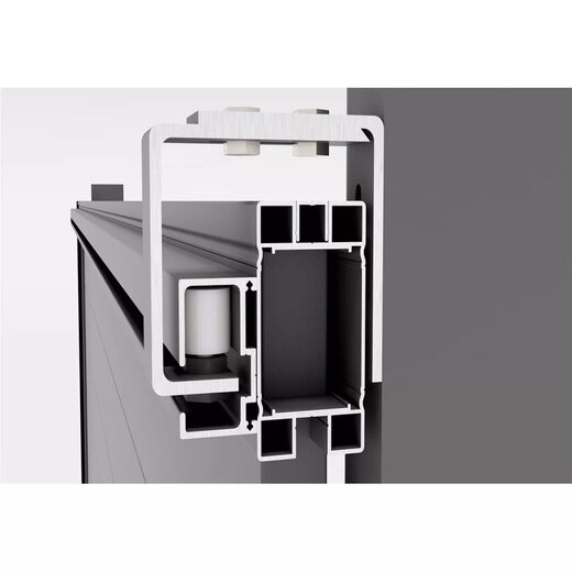 Coupe du profil aluminium du portail TIC avec le galet de guidage