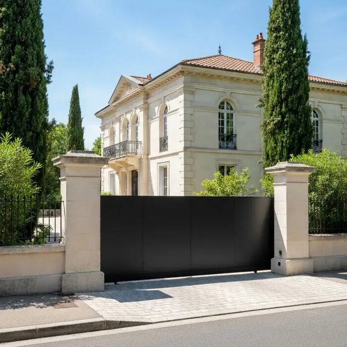 Portail coulissant TIC noir devant une maison bourgeoise