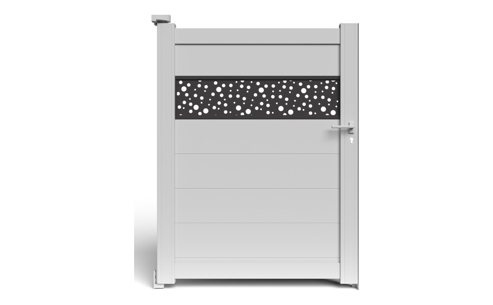 Portillon aluminium BALERE à 1 vantail, plein avec bandeau en tôle perforée