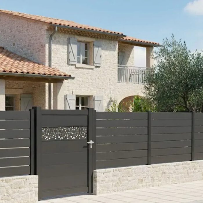 Portillon aluminium BALERE gris anthracite avec sa clôture assortie