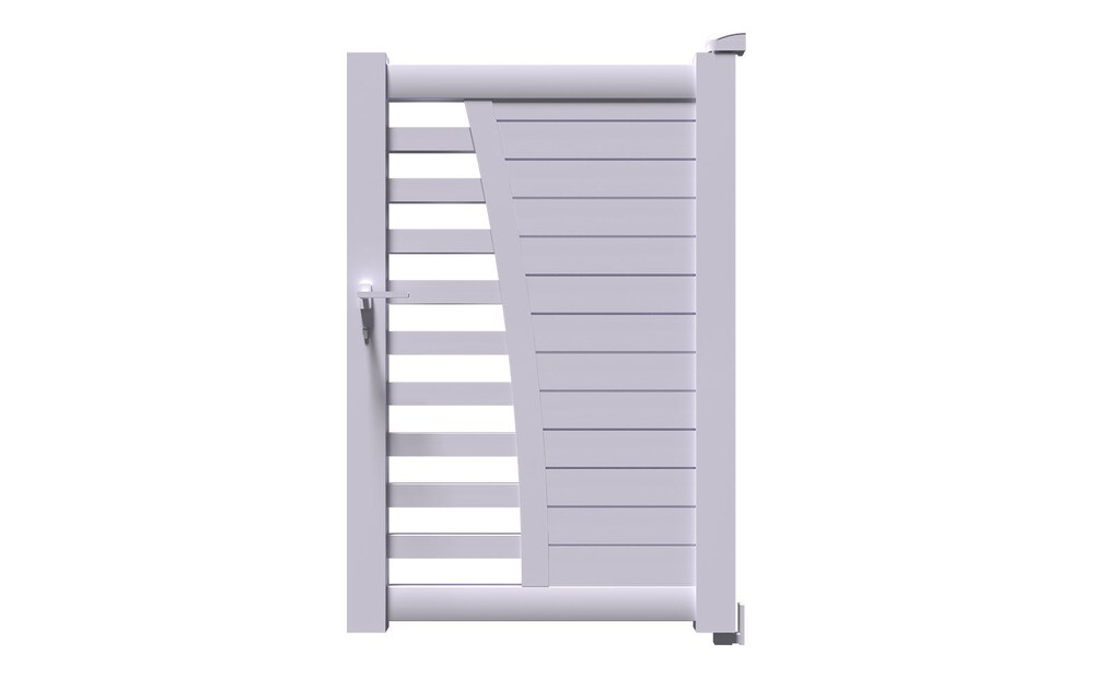 Portillon aluminium BIKI à 1 vantail, séparation cintrée en biais et tubes horizontaux